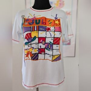 White T-shirt with Colorful July Calendar Design Small